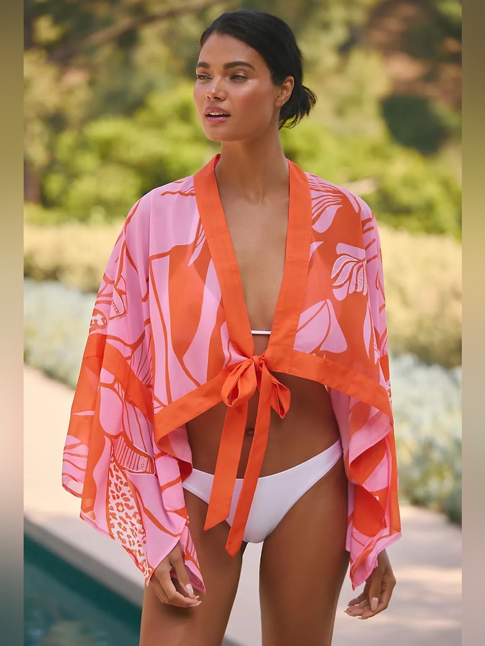 Anthropologie Tie-Front Soft Crop Blouse Kimono One Size NWT
